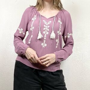 Xhilaration Purple Boho Beaded Long Sleeve Blouse